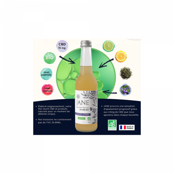 Boisson bio jane cbd violette et citron